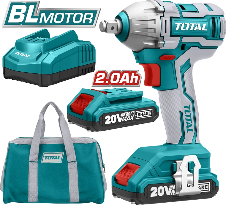 Total TIWLI2001 Brushless Μπουλονόκλειδο 20V 2x2Ah με Υποδοχή