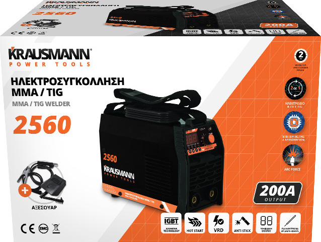 Krausmann Ηλεκτροκόλληση Inverter 200A max TIG Ηλεκτροδίου MMA 2560 3