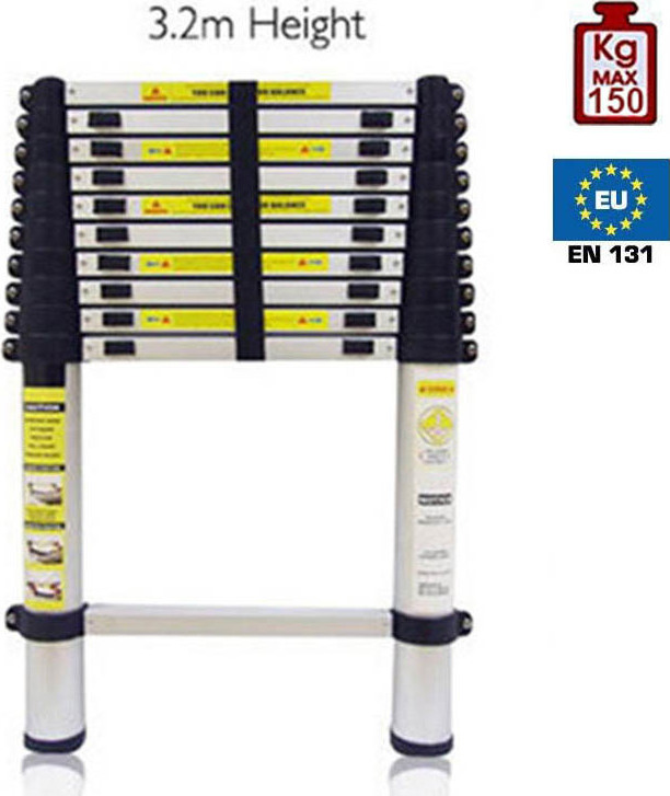 Vesta Home Τηλεσκοπική Σκάλα Αλουμινίου 11 Σκαλιών με Μέγιστο Ύψος 3.2m TL32 3