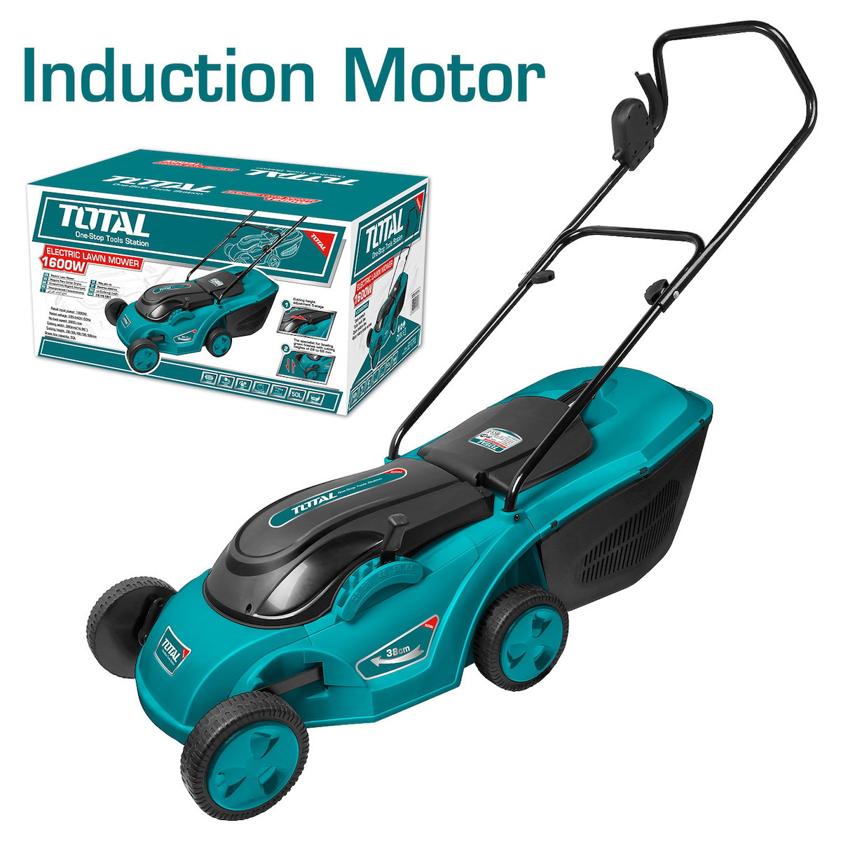 Total Μηχανή Γκαζόν Ηλεκτρική 1600W Induction Motor με Επαγωγικό Κινητήρα TGT616151 4