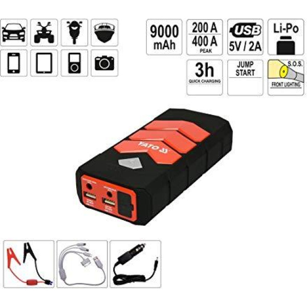 Yato Εκκινητής Μπαταρίας Αυτοκινήτου Starter Power Bank 9000mAh YT 83081 4